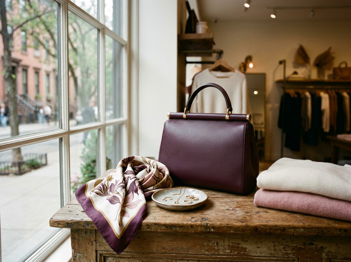 Accessories styled on the counter at Diane T boutique